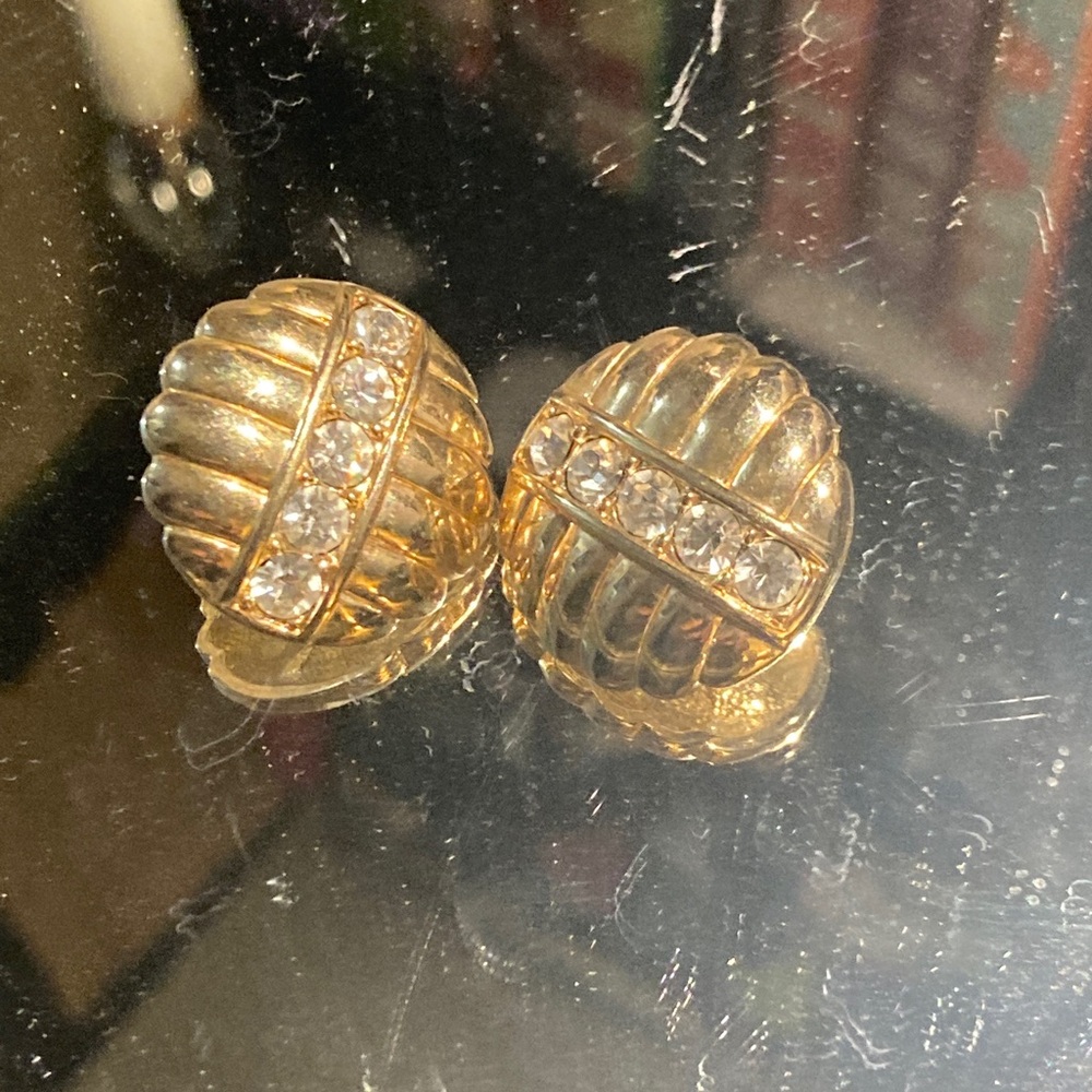 Swarvoski Elegant Gold Plated and Pave Crystal Earrings 1980's